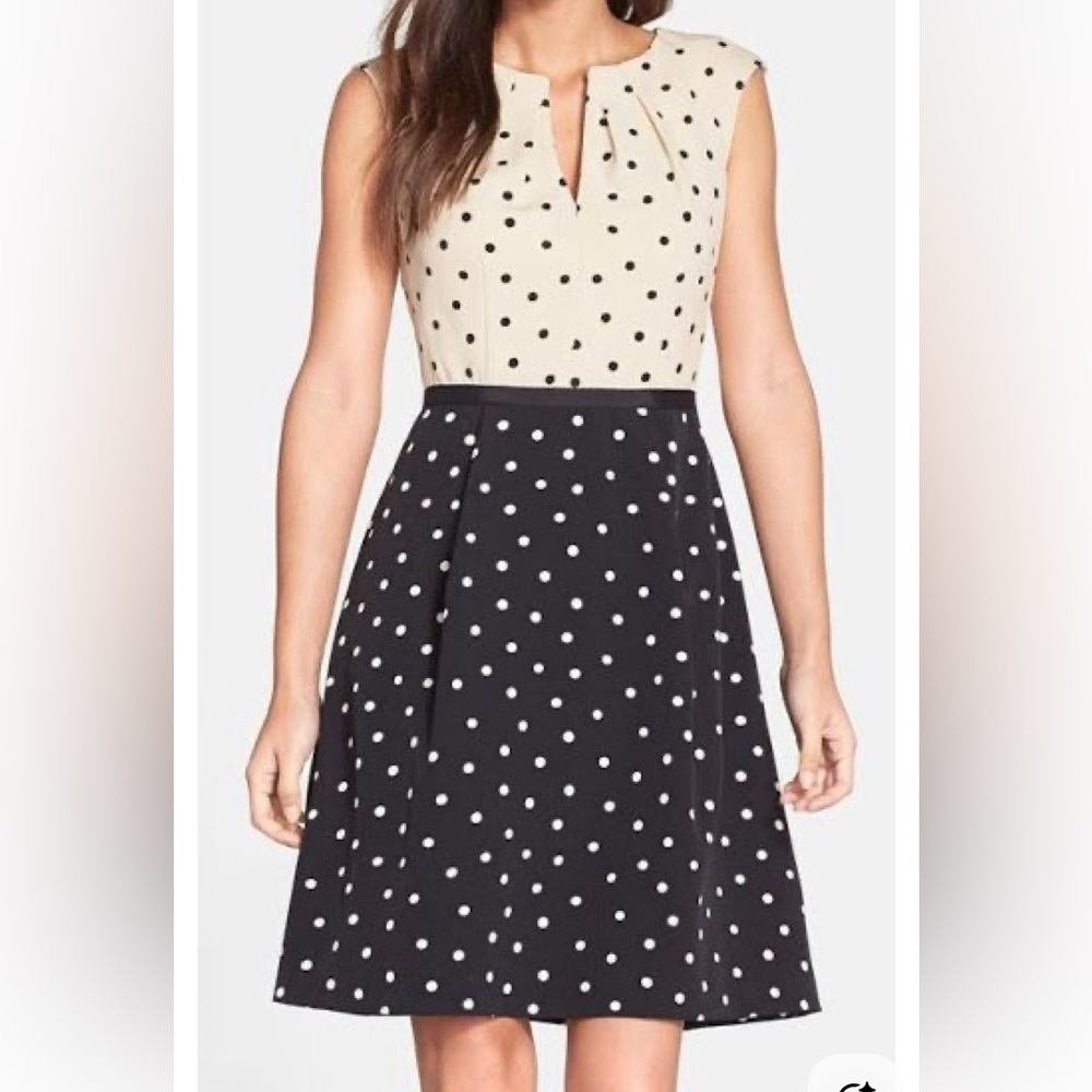 Adrianna Papell Black and White Polka Dot Midi Dress - Picture 3 of 9